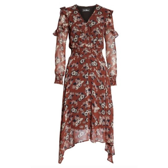 Sam Edelman Rust Fanciful Flower Midi Sleeve Maxi Dress - Picture 1 of 11